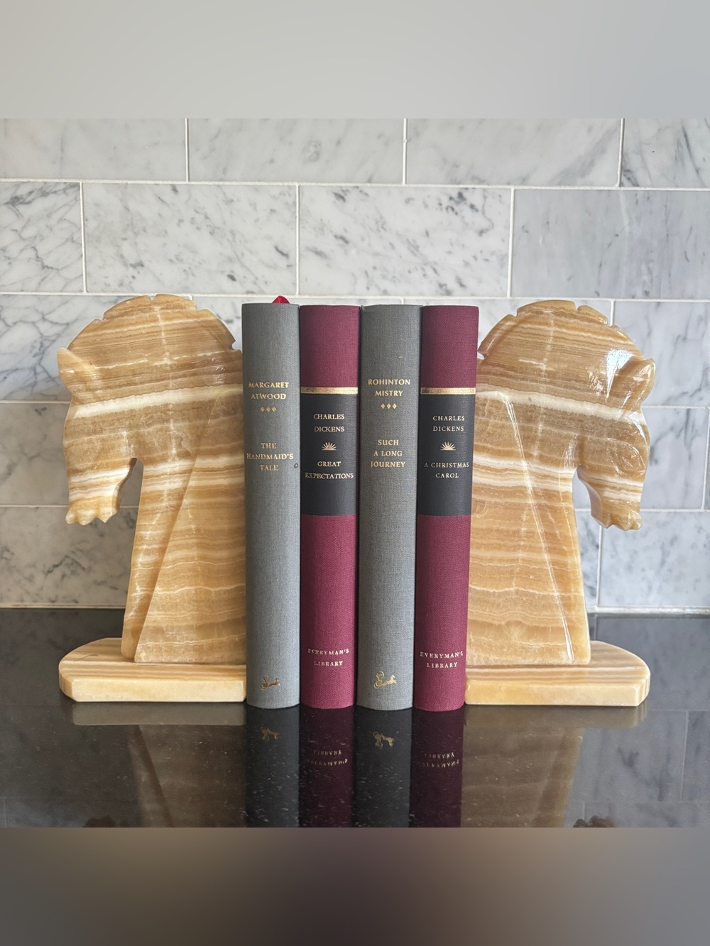 Vintage Pair of 8.5" Onyx Marble Horse Head Bookends